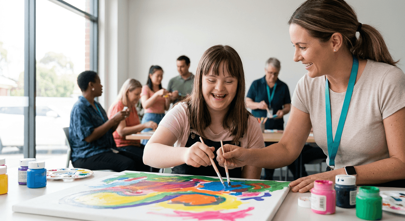 A support worker assisting a participant at home